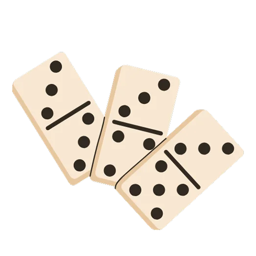 Minimal flat illustration of three domino tiles, representing classic domino games, tabletop entertainment, and social game nights.